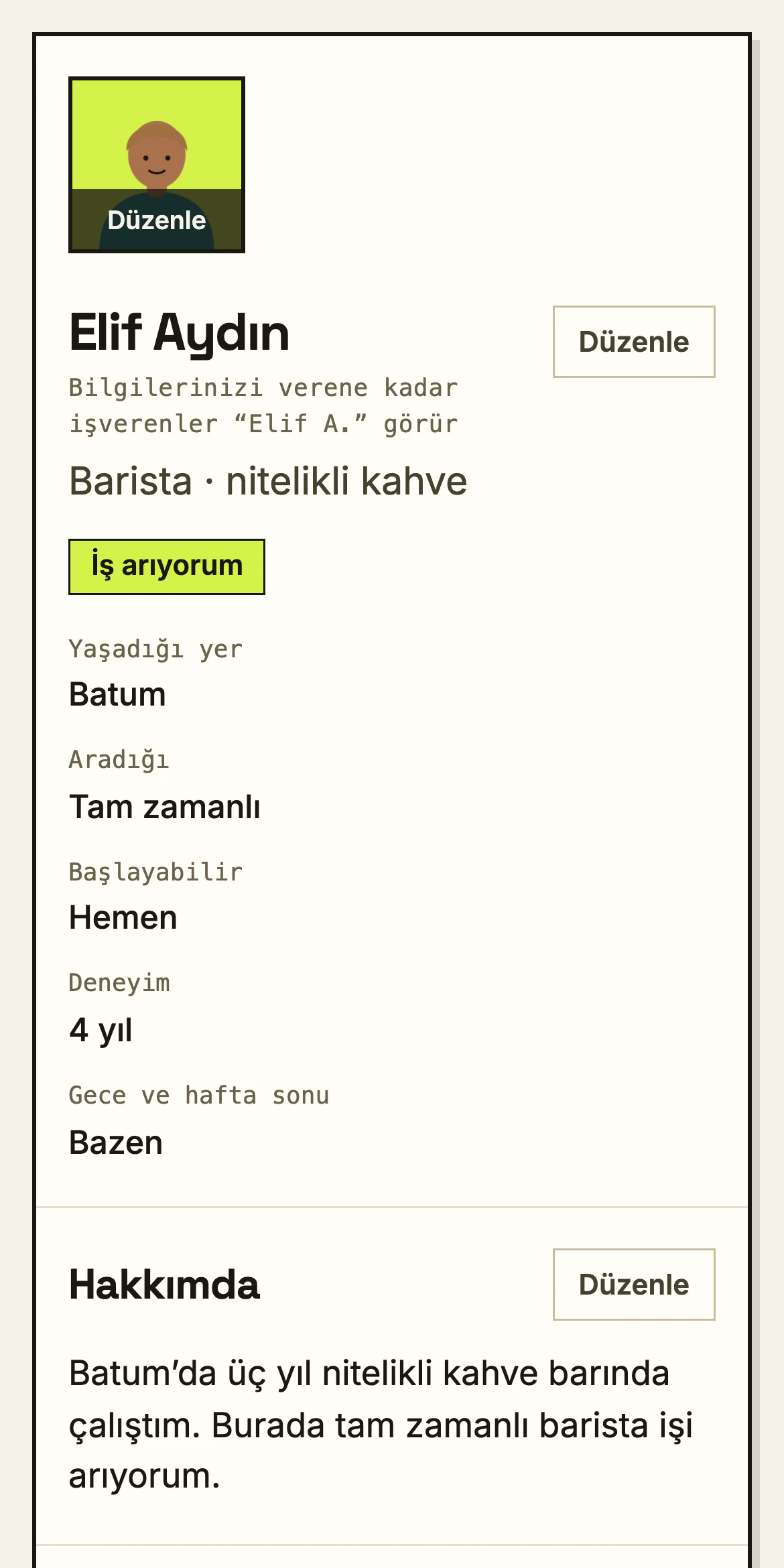 Telefonda Profilim: profilin ne kadar dolu olduğu ve doldurulacak bölümler.